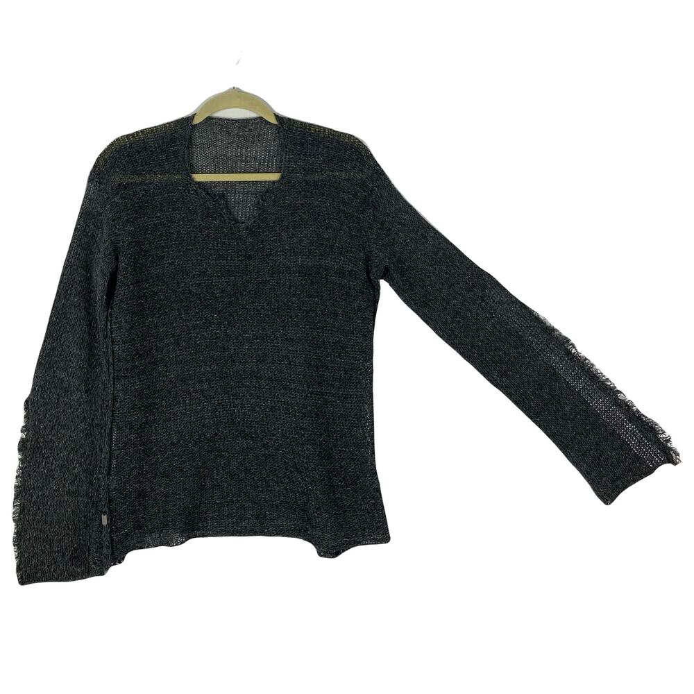 Nwot SKIF SKIFO Sweater~S~M~L Silk Linen Cotton  Fringe-Knit Raw-Edge Long-Sleev
